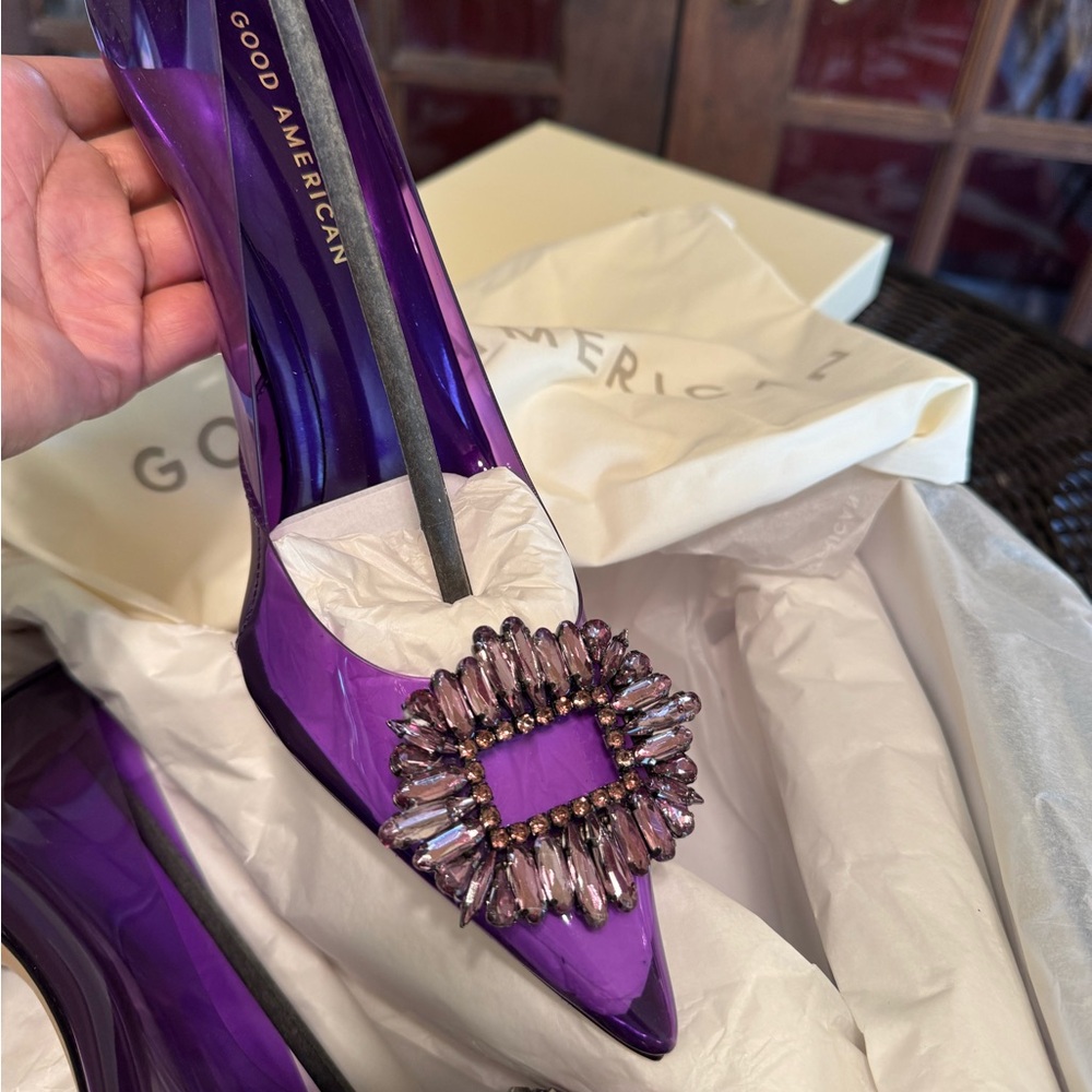 Good American Cinder-F*cking-Rella Jeweled Toe PVC Stilettos in Purple 8.5 - Picture 8 of 8